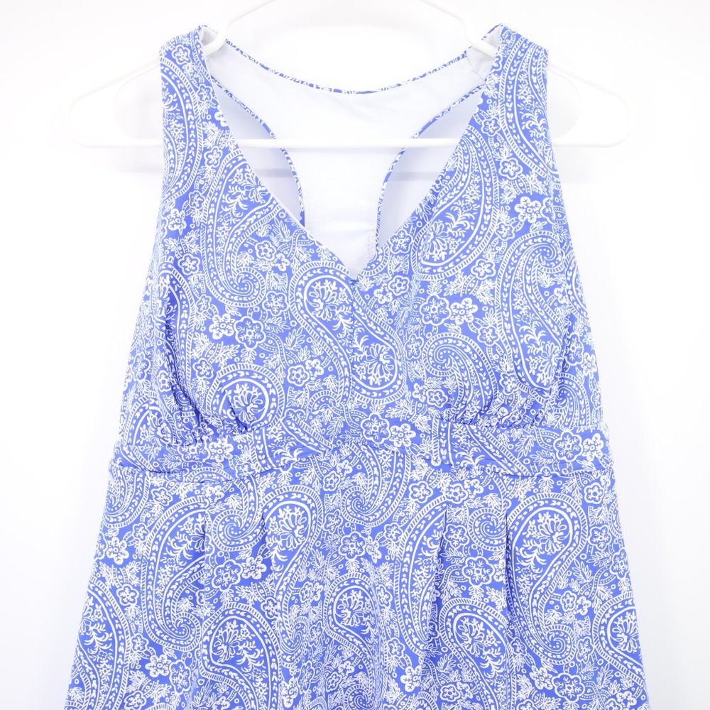 NWOT Lands' End Royal Blue White Paisley Pattern Racerback Tankini Top S…